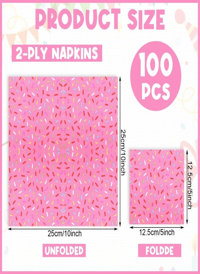 Weekgrat 100 Pcs Sprinkles Napkins 2 Ply Disposable Paper Napkins for Baby Shower Birthday Party Theme Table Decor Supplies (Pink,Donut) - Image 2